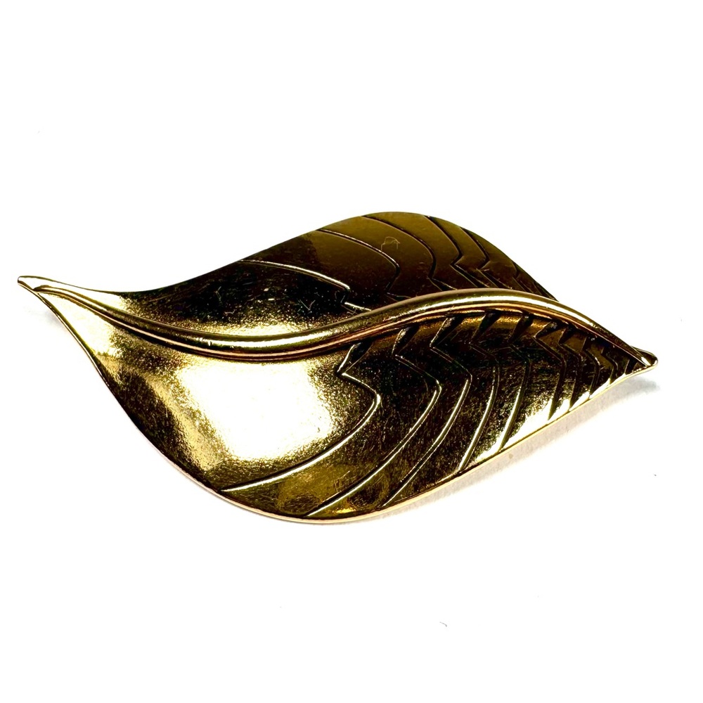 Vintage Laurel Burch Gold Leaf Brooch Pin | Signed | Minimalist Botanical